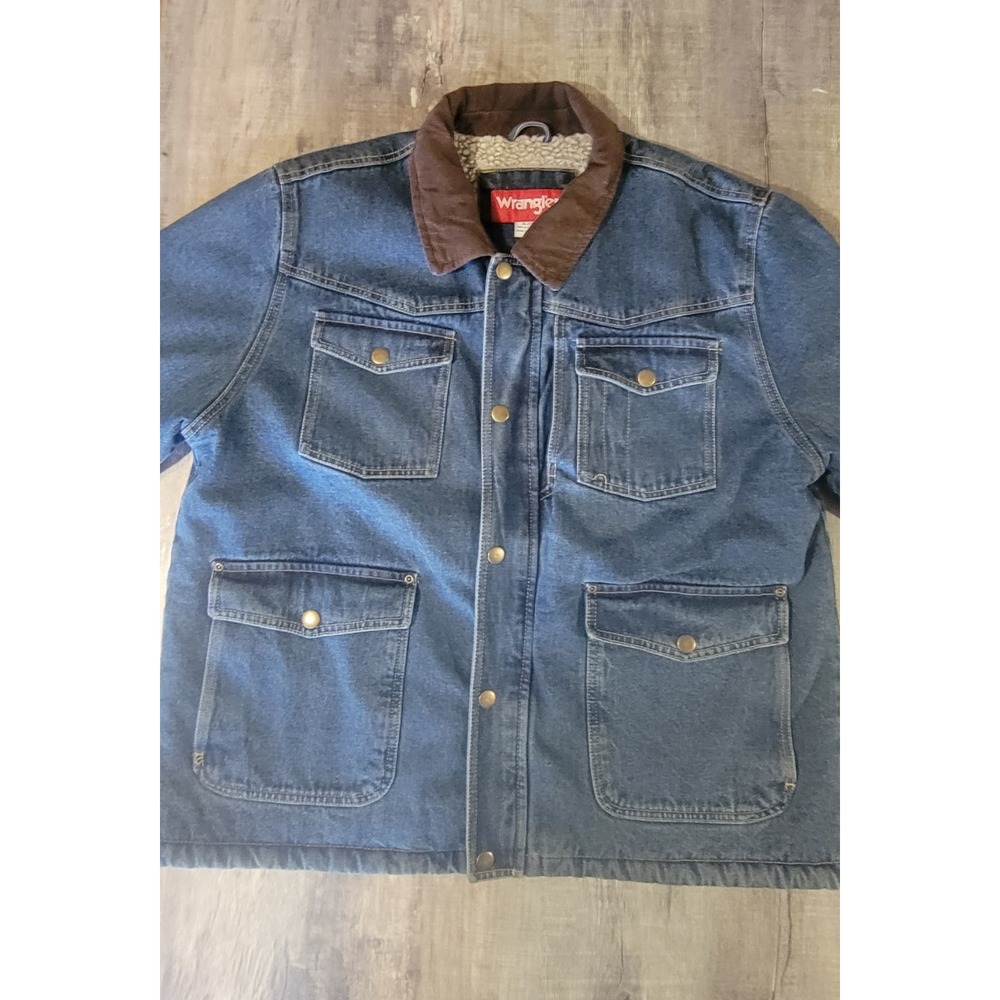 Wrangler  Mens XL Blue Denim Corduroy Collar Sherpa Lined Chore Barn Jacket‎ EUC